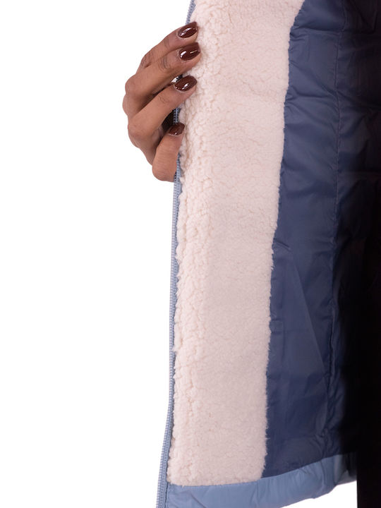 Women's Long Puffer Jacket for Winter with Hood Light Blue