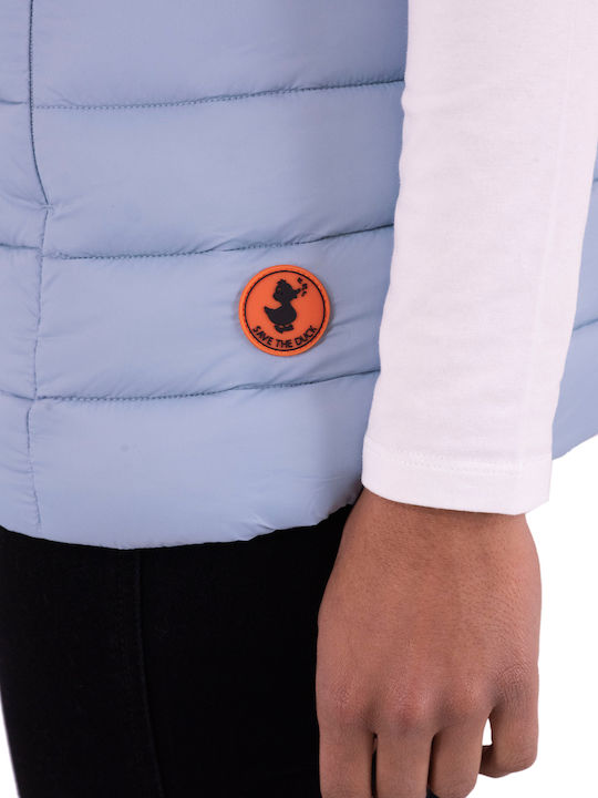 Women's Long Puffer Jacket for Winter with Hood Light Blue