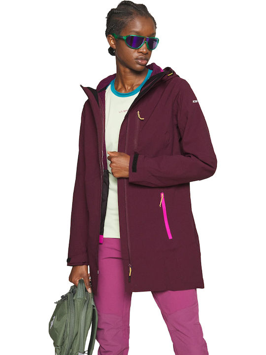 Women's Short Parka Jacket for Winter with Hood Burgundy
