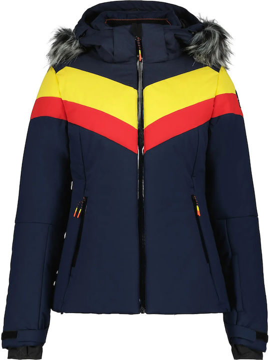 Kurz Damen Puffer Jacke mit pelziger Kapuze für Winter Blau