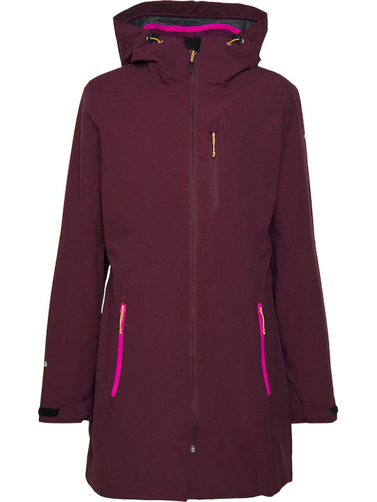 Women's Short Parka Jacket for Winter with Hood Burgundy