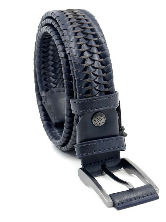Elastic Men's Belt Leather Knitted Blue