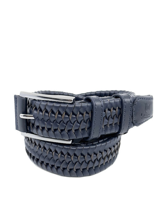 Elastic Men's Belt Leather Knitted Blue
