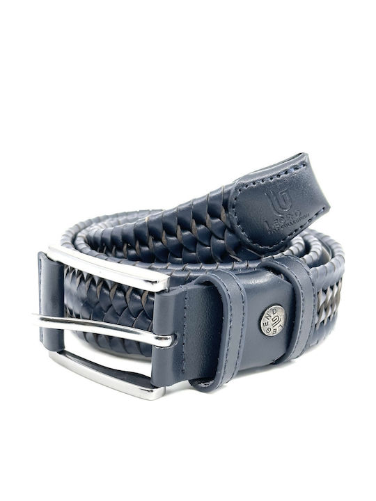 Elastic Men's Belt Leather Knitted Blue