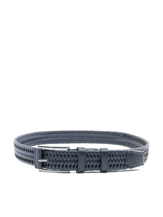 Elastic Men's Belt Leather Knitted Blue