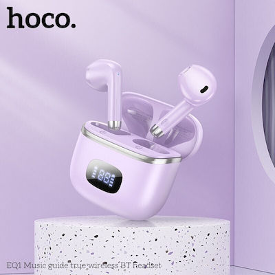 Hoco EQ1 Earbud Bluetooth Handsfree Ακουστικά με Θήκη Φόρτισης Μωβ