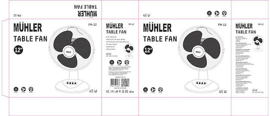 Muhler 30D Επιτραπέζιος Ανεμιστήρας 45W Διαμέτρου 30cm Λευκός