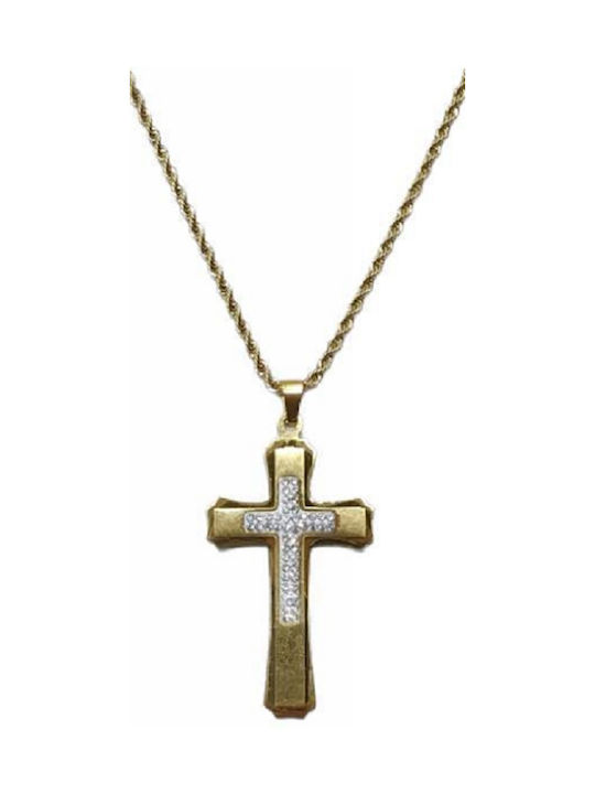 Kostibas Fashion Cross from Gold Plated Steel with Chain