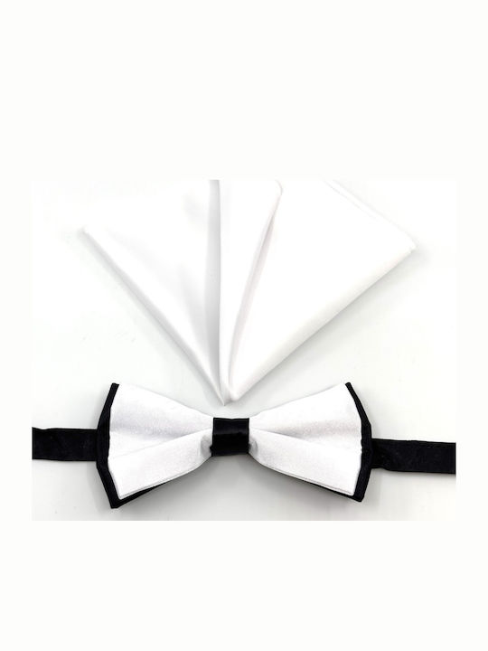 Legend Accessories Σετ Υφασμάτινo Παπιγιόν με Μαντήλι Λευκό