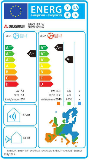 Mitsubishi Heavy Industries ZR-WF Κλιματιστικό Inverter 24000 BTU A++/A+ με WiFi και Πρόγραμμα 3D Auto