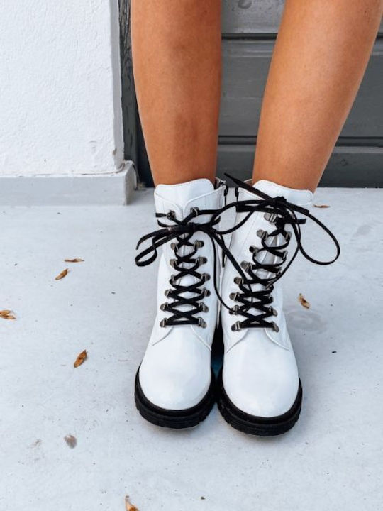 Stiefeletten Damen aus Lackleder Weiß