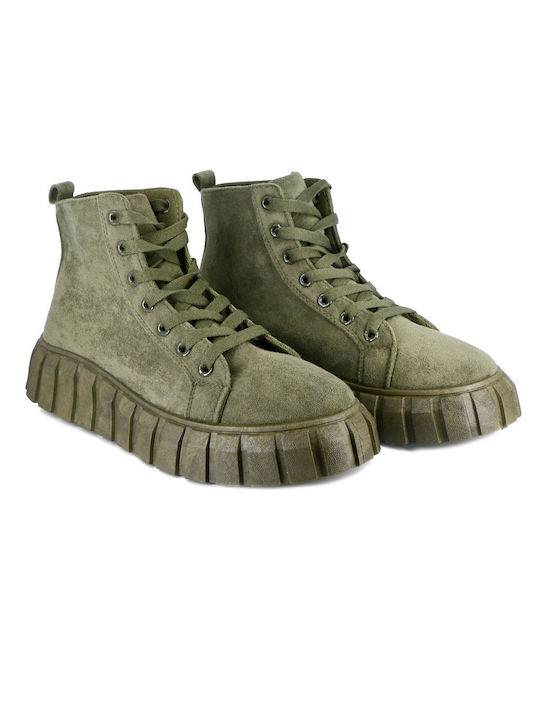 Malesa Women's Suede Combat Boots Green