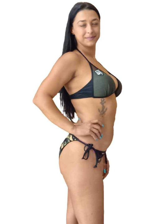 Join Bikini Set Triangle Top & Slip Bottom with Laces Khaki