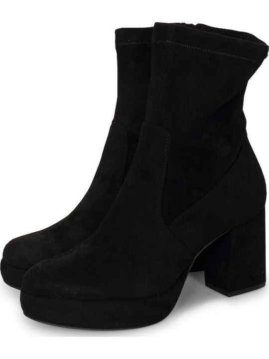 Suede Women's Ankle Boots with High Heel Black