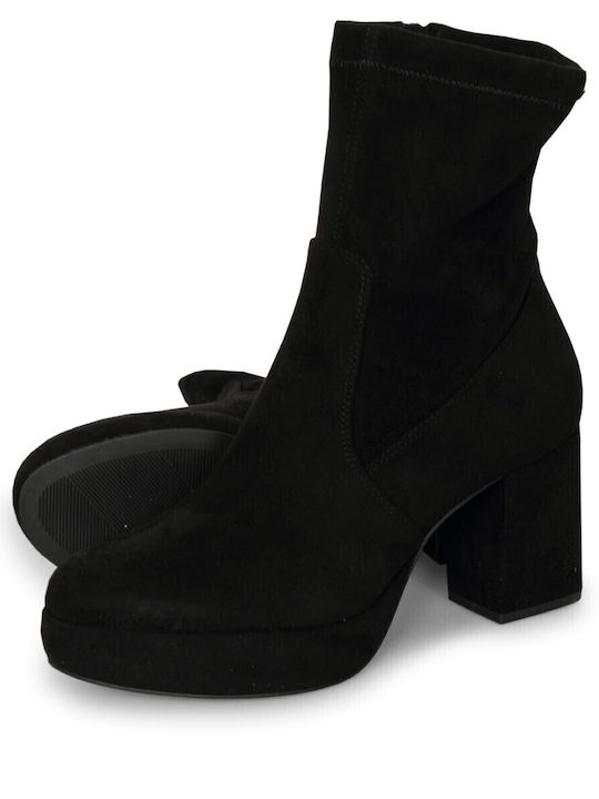 Suede Women's Ankle Boots with High Heel Black
