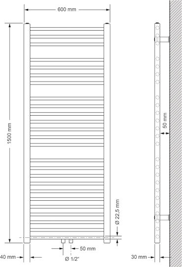 ECD Germany Bathroom Towel Rail 1500x600 White