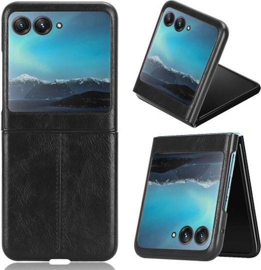 Shell Stitching Umschlag Rückseite Leder / Kunststoff Schwarz (Razr 40 Ultra)