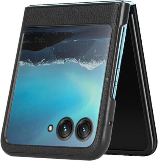 Leather Litchi Back Cover Piele / Plastic Negru (Razr 40 Ultra)
