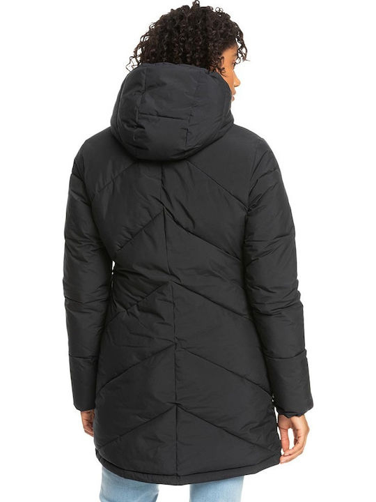 Better Weather Women's Long Puffer Jacket for Winter with Hood Black