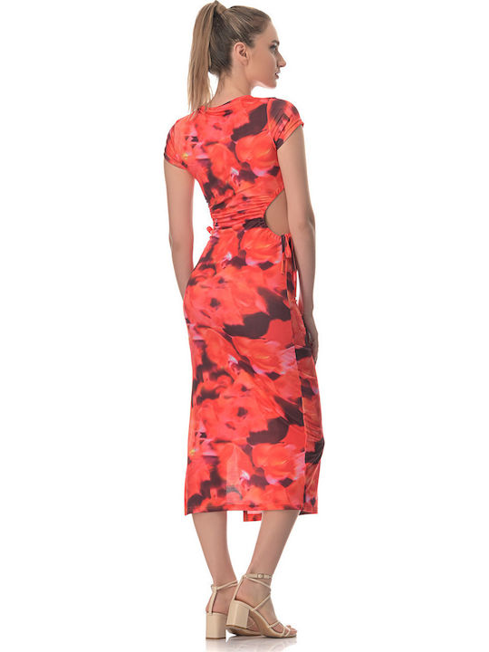 Summer Midi Evening Dress with Tearing Orange