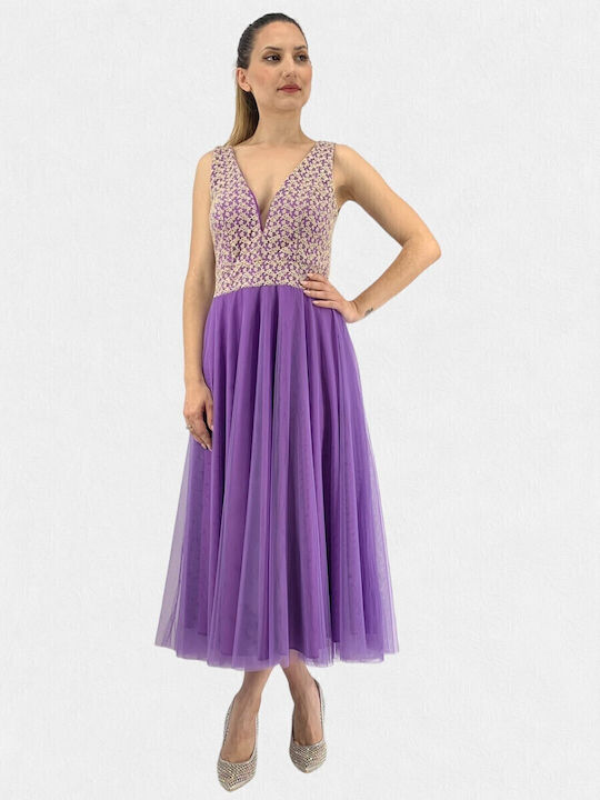 Summer Midi Evening Dress with Tulle Black
