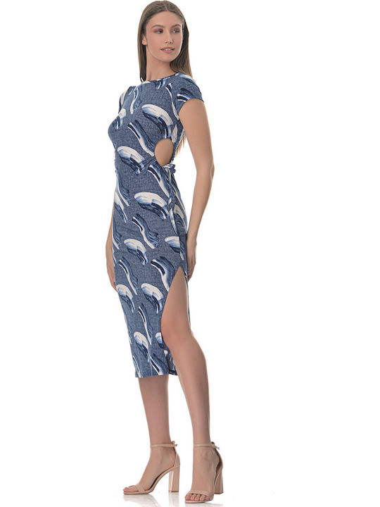 Summer Midi Evening Dress with Tearing Orange