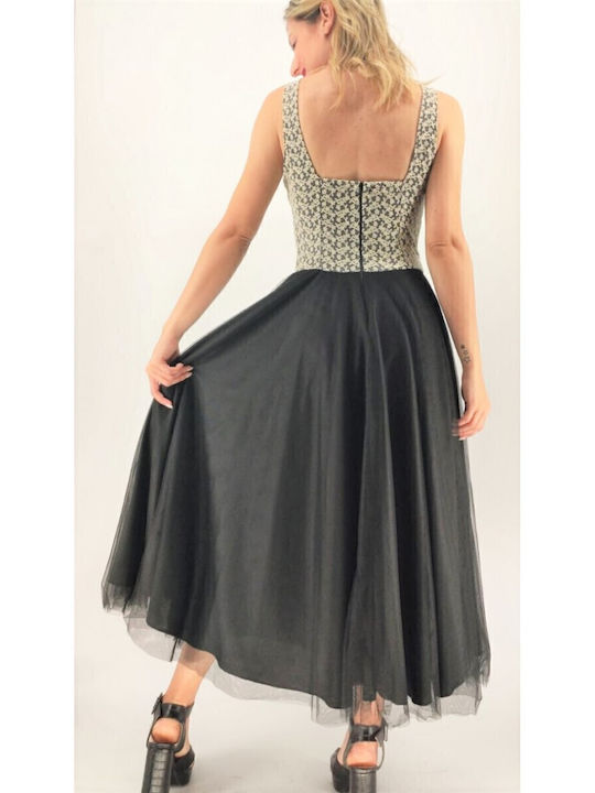 Summer Midi Evening Dress with Tulle Black