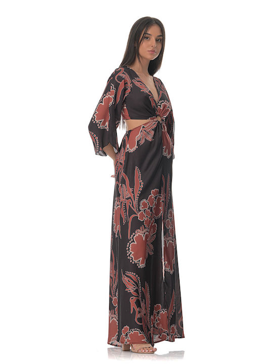 Coocu Summer Maxi Evening Dress with Slit Brown