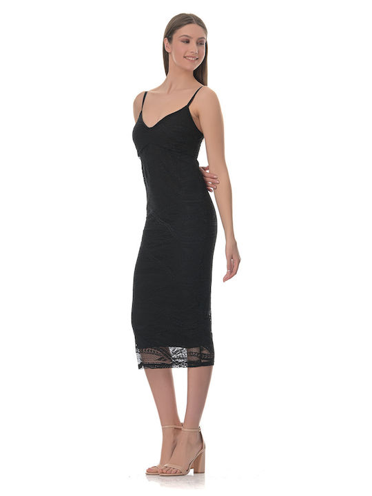 Coocu Summer Midi Evening Dress with Lace Black
