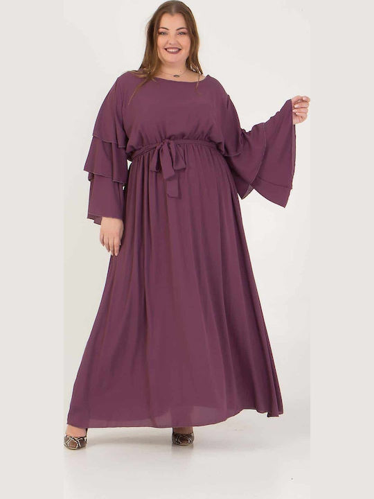 Maxi Evening Dress with Ruffle Purple