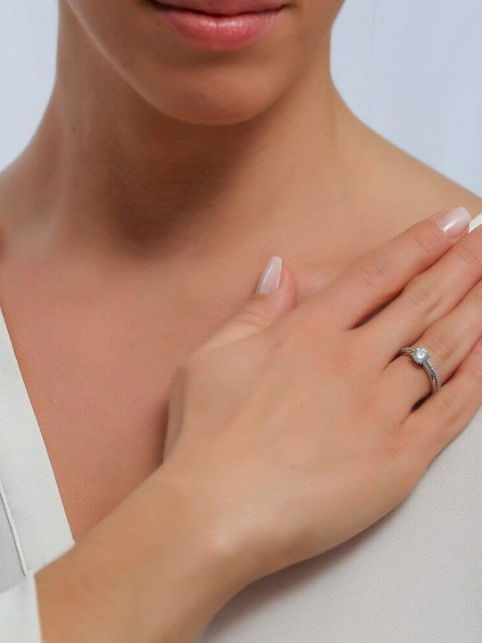 Eforo Einzelner Steinring aus Weißgold 14K