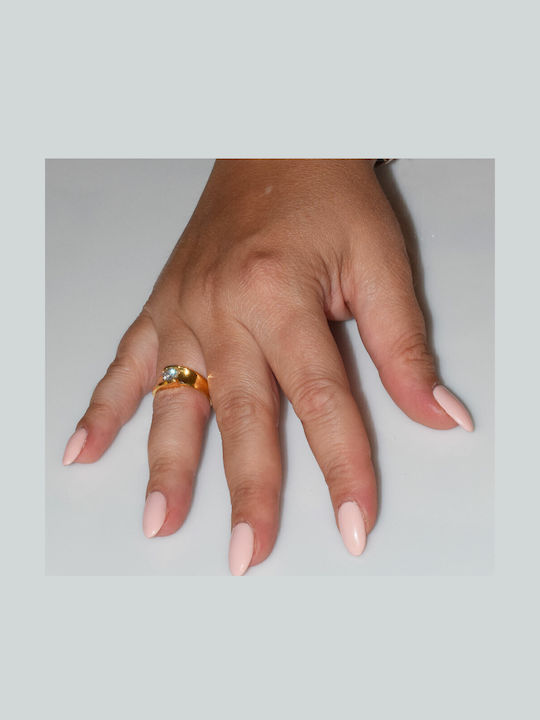 Bizoutaki Single Stone Ring Made of Gold Plated Silver with Zircon