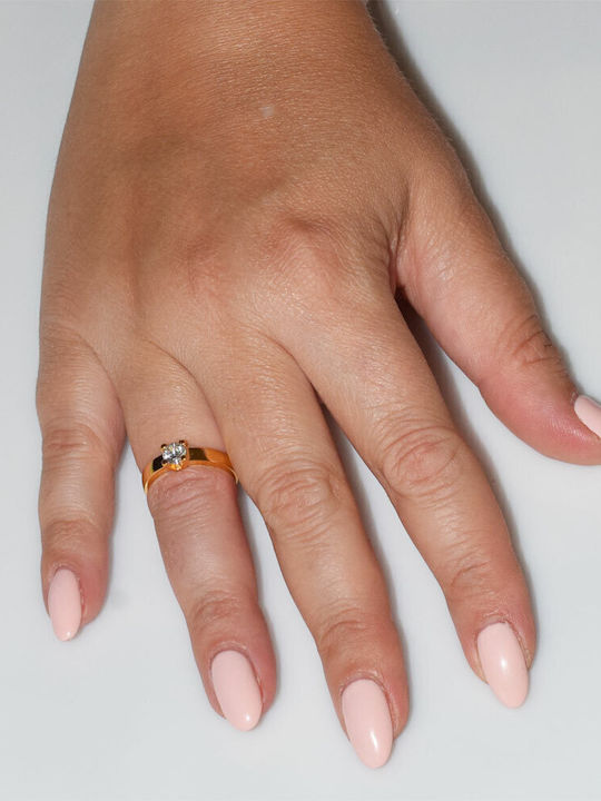 Bizoutaki Single Stone Ring Made of Gold Plated Silver with Zircon