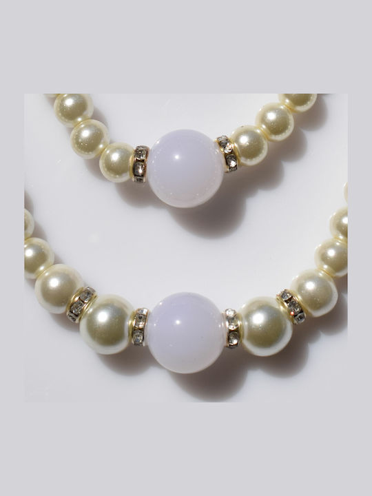 Bizoutaki Set with Necklace , Earrings & Bracelet from Brass with Pearls