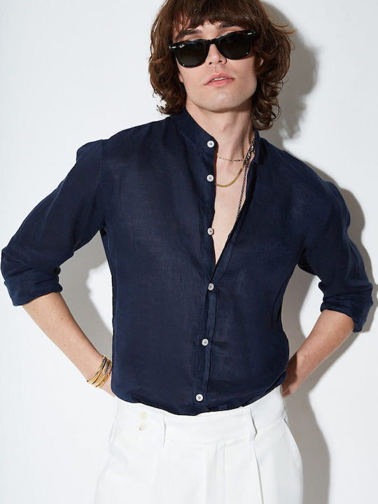 Long-sleeved Linen Shirt Blue