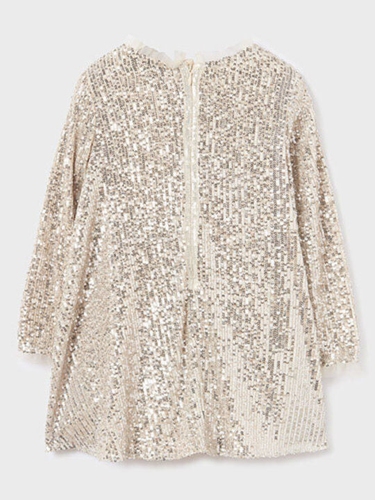 Children's Dress Long Sleeve with Sequins Beige