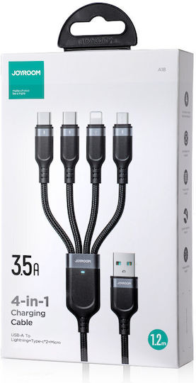 Joyroom S-1T4018A18 Braided USB to Lightning / Type-C / micro USB 1.2m 3.5A Cable (USB-A)