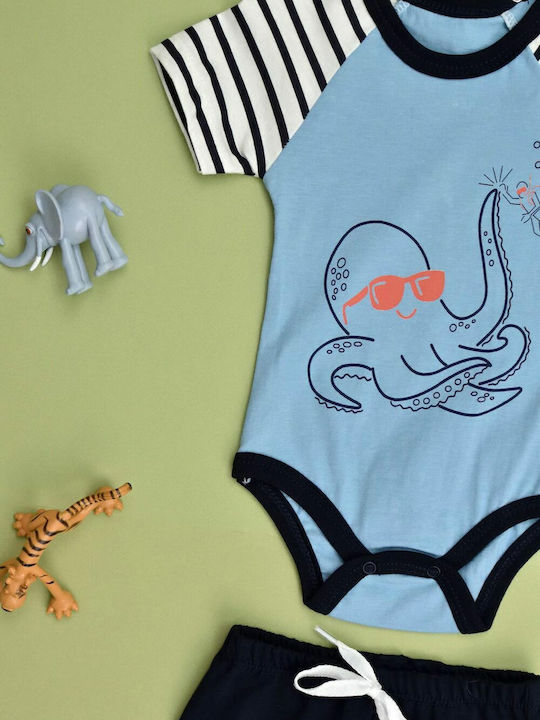 Potre Set Babystrampler Kurzärmelig mit Shorts Hellblau 2Stück
