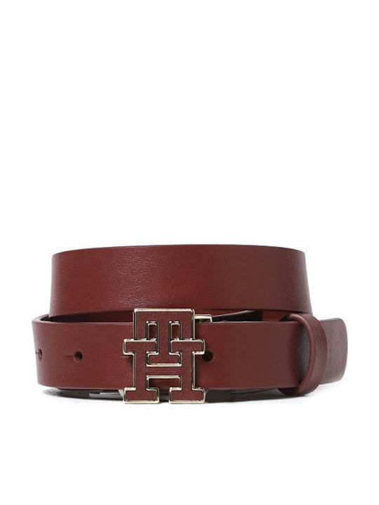 Tommy Hilfiger Th Monogram Δερμάτινη Γυναικεία Ζώνη Μπορντό