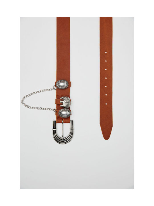 Leathertwist Wide Leather Women's Belt Chain Tabac Brown