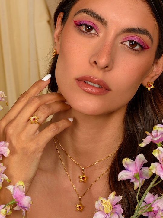 LifeLikes Birthstone Κολιέ με σχέδιο Λουλούδι Επιχρυσωμένο