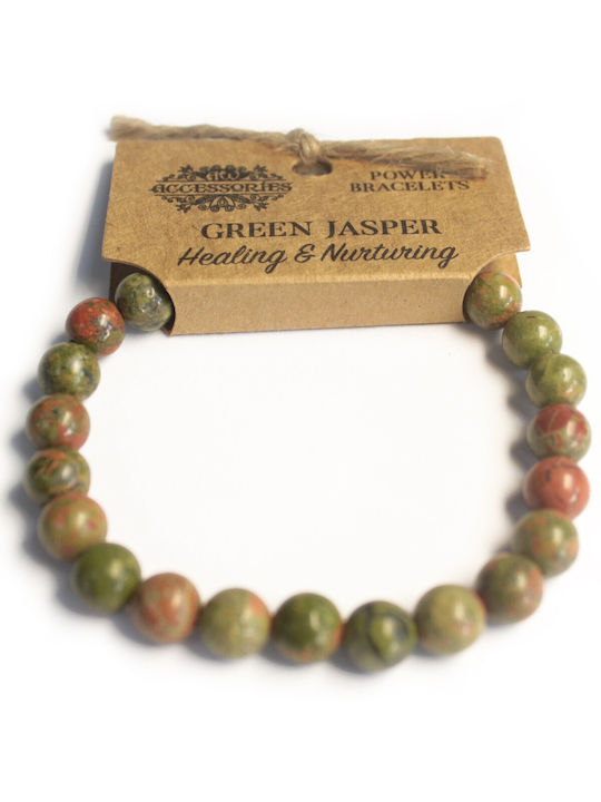 Γυναικείο Βραχιόλι Power Green Jasper από Κορδόνι