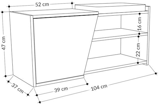 Suport pentru pantofi Fiona cu 2 Rafturi Stejar / Cărbune L104xW37xH47cm