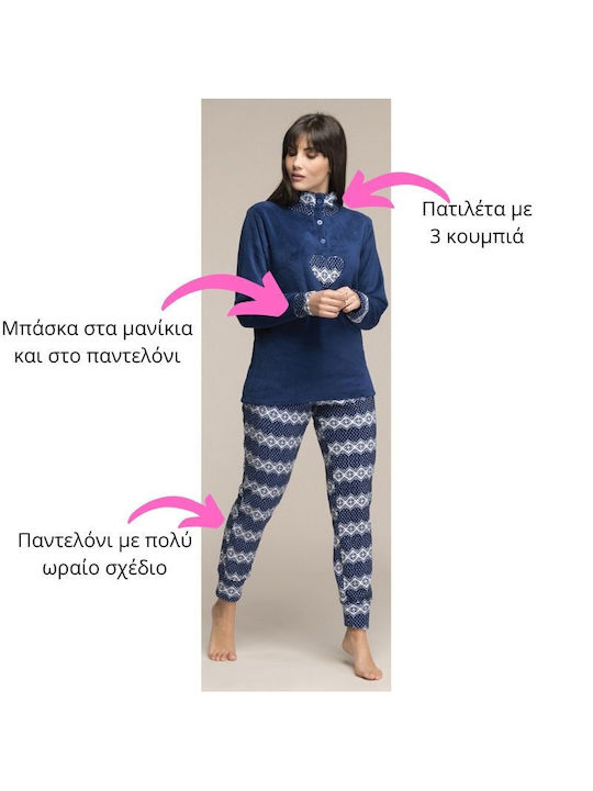 Karelpiu Winter Women's Pyjama Set Fleece Navy Blue