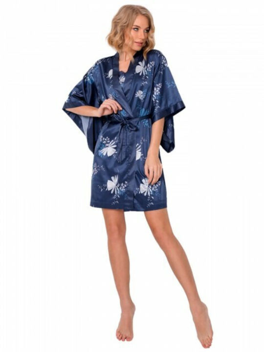 Aruelle Summer Women's Satin Robe Navy Blue