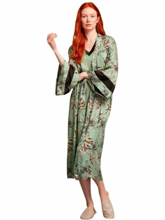 Penye Mood Winter Women's Robe with Nightdress Green
