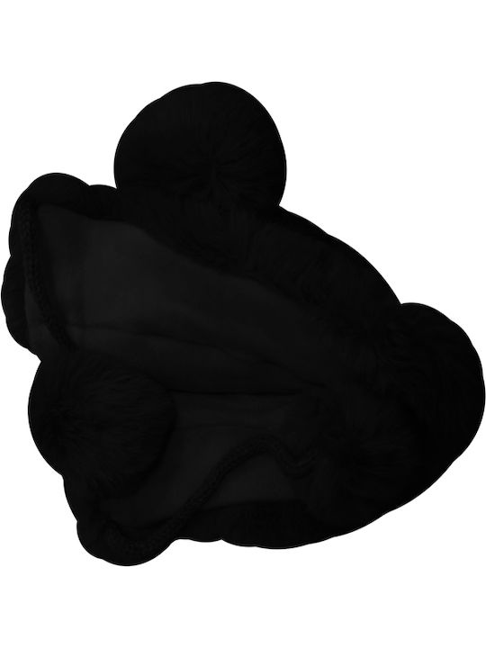 Pom Pom Beanie Γυναικείος Fleece Σκούφος με Πλεξούδες σε Μαύρο χρώμα