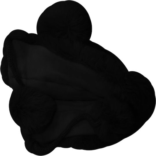 Pom Pom Beanie Γυναικείος Fleece Σκούφος με Πλεξούδες σε Μαύρο χρώμα