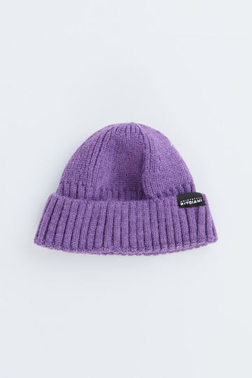 Ribbed Beanie Cap Purple