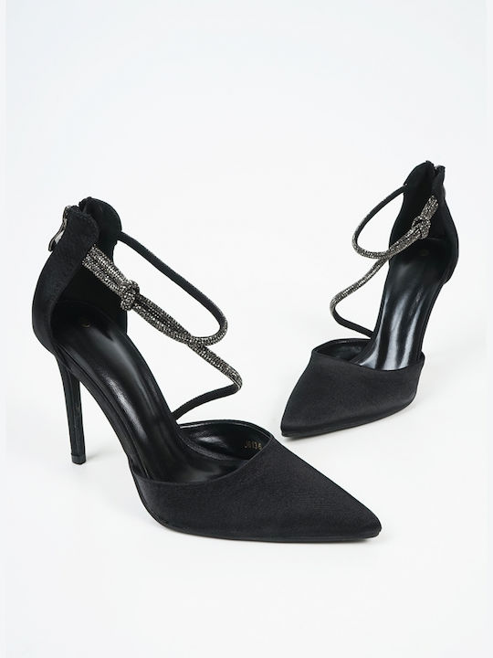 Piazza Shoes Pointed Toe Black Heels with Strap